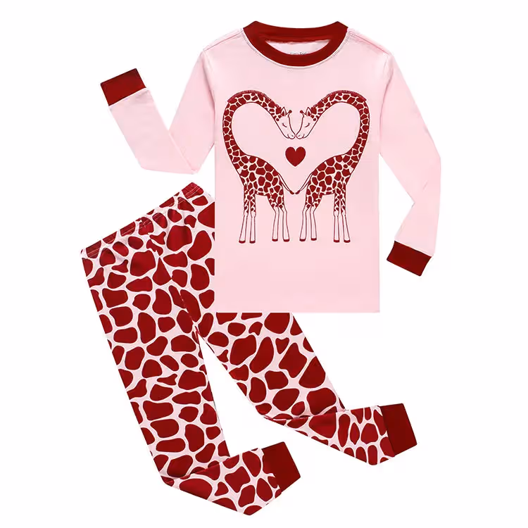 Girl Pajams Set Snug Fit Customized Print Cotton Jersey Pj Sets