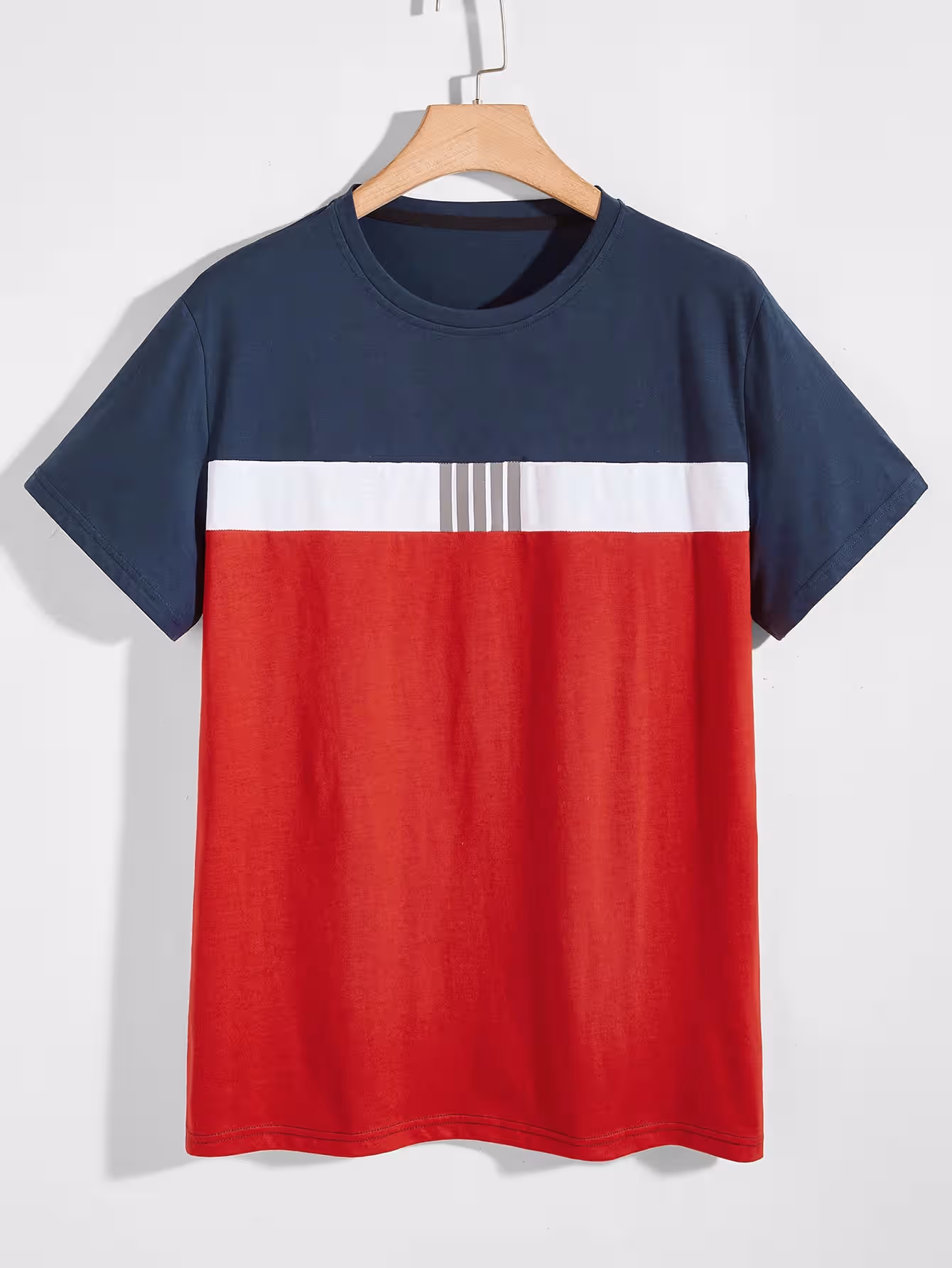 Multicolor Men&rsquo;s Reflective Striped Cut and Sew Tee Casual T-shirts