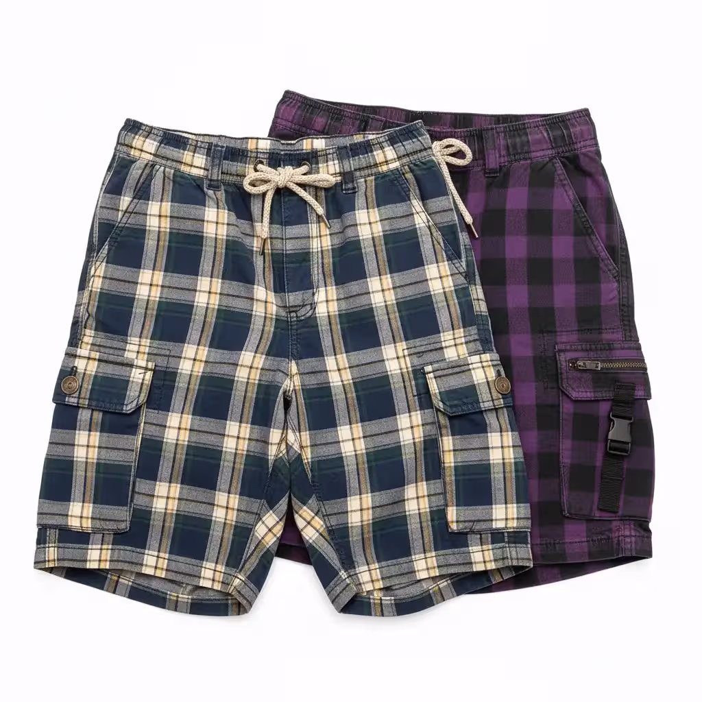 Plaid Cargo Shorts | Exporter To European & Usa Markets